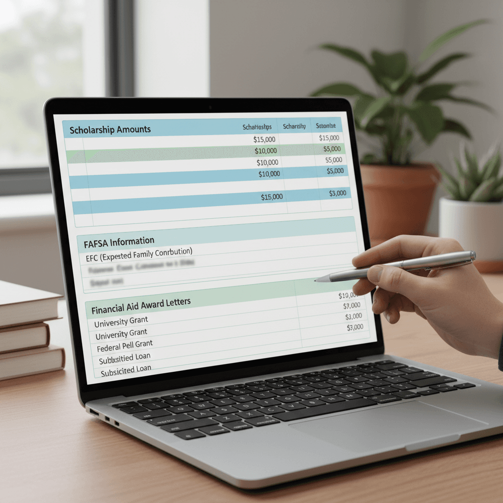 Financial aid spreadsheet on a laptop screen